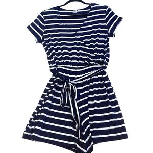 GAP Wrap Front Romper Rayon Navy White Stripe Soft Size Medium Style 541498